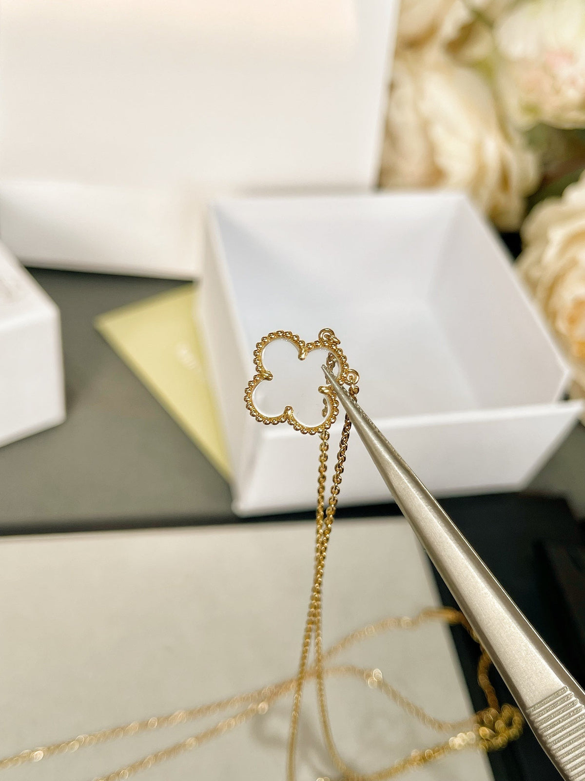 [⭐Clover Jewelry]CLOVER ROCK CRYSTAL ROSE GOLD NECKLACE