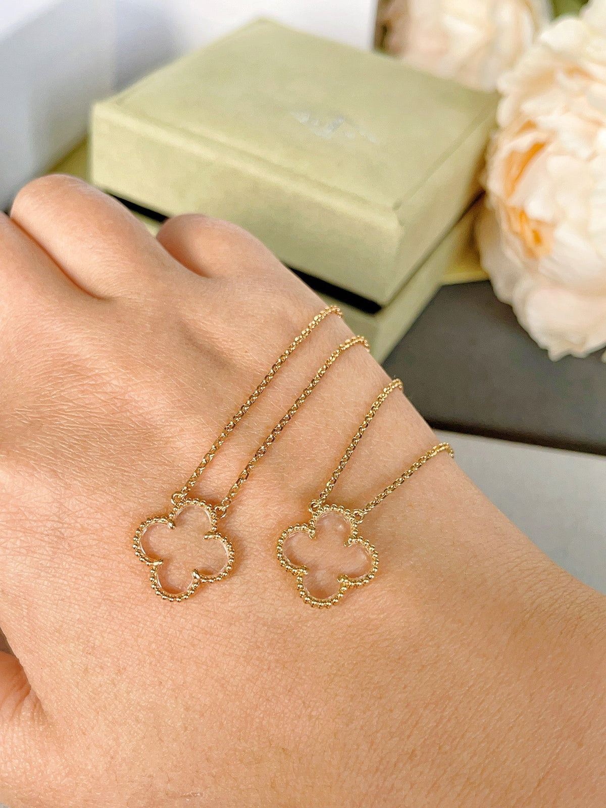 [⭐Clover Jewelry]CLOVER ROCK CRYSTAL ROSE GOLD NECKLACE