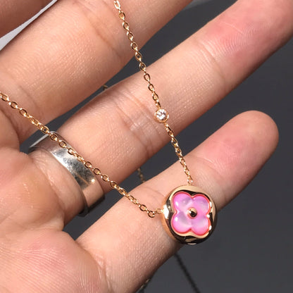 [⭐Clover Jewelry]COLOR BLOSSOM PINK MOP SUN GOLD NECKLACE