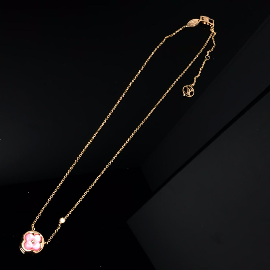 [⭐Clover Jewelry]COLOR BLOSSOM PINK MOP SUN GOLD NECKLACE