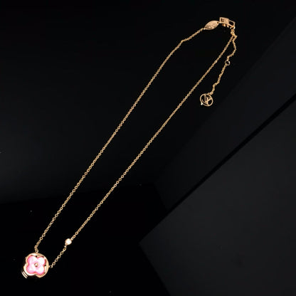 [⭐Clover Jewelry]COLOR BLOSSOM PINK MOP SUN GOLD NECKLACE