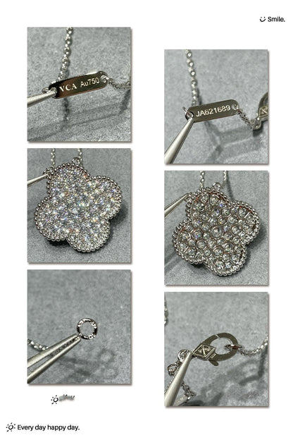 [⭐Clover Jewelry]CLOVER 25MM LARGE PENDANT DIAMOND PAVED SILVER NECKLACE