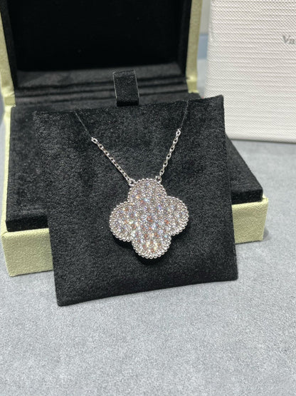 [⭐Clover Jewelry]CLOVER 25MM LARGE PENDANT DIAMOND PAVED SILVER NECKLACE