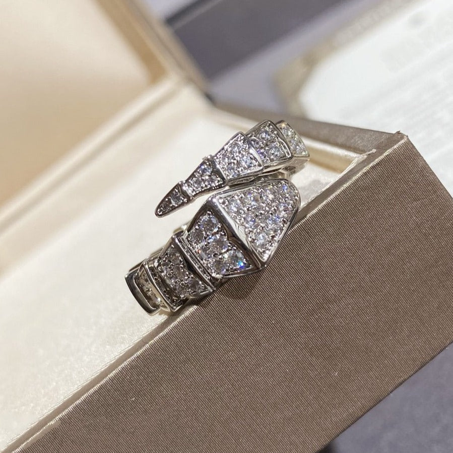 [⭐Clover Jewelry]SERPENTI LARGE RING SILVER DIAMOND PAVED