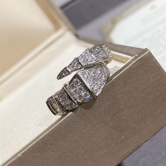 [⭐Clover Jewelry]SERPENTI LARGE RING SILVER DIAMOND PAVED