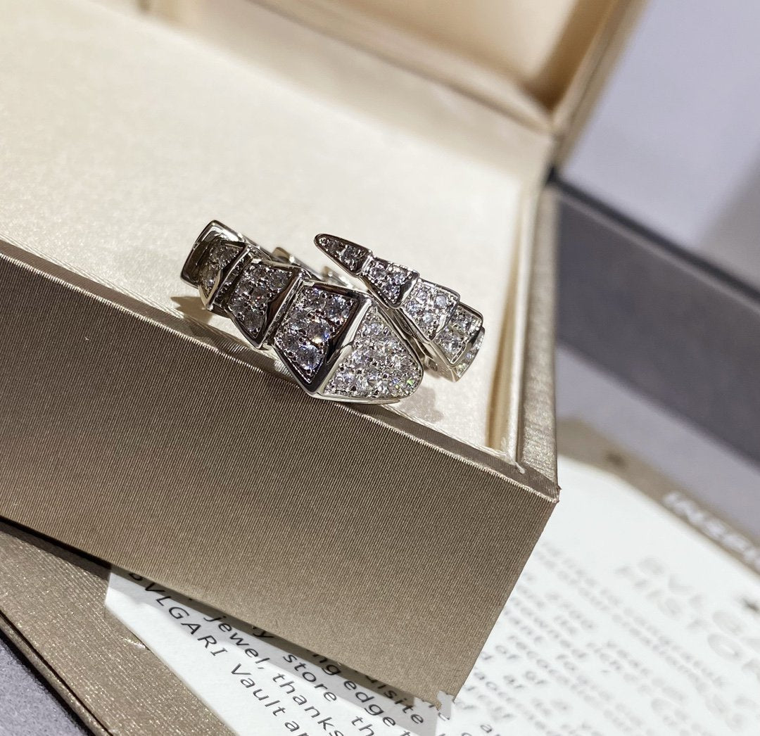 [⭐Clover Jewelry]SERPENTI LARGE RING SILVER DIAMOND PAVED