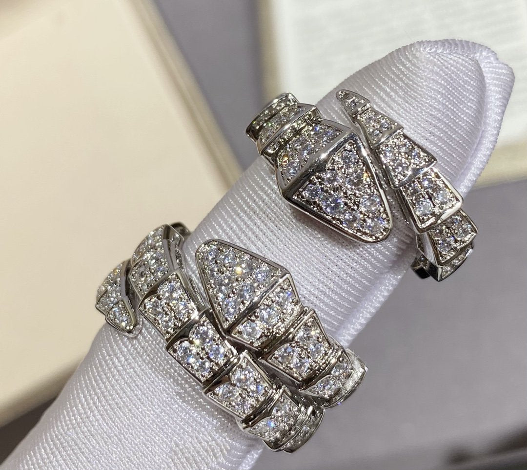 [⭐Clover Jewelry]SERPENTI LARGE RING SILVER DIAMOND PAVED