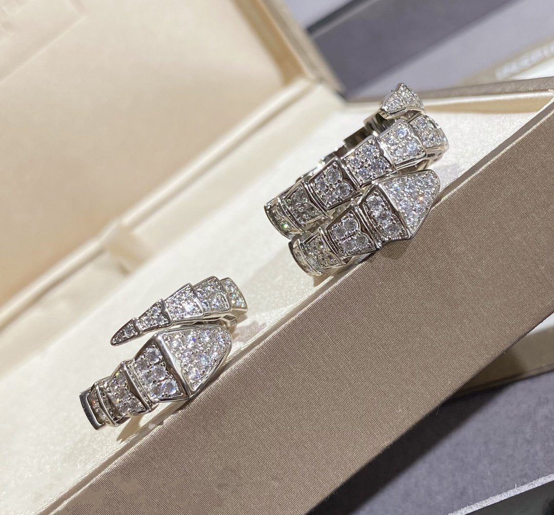 [⭐Clover Jewelry]SERPENTI LARGE RING SILVER DIAMOND PAVED