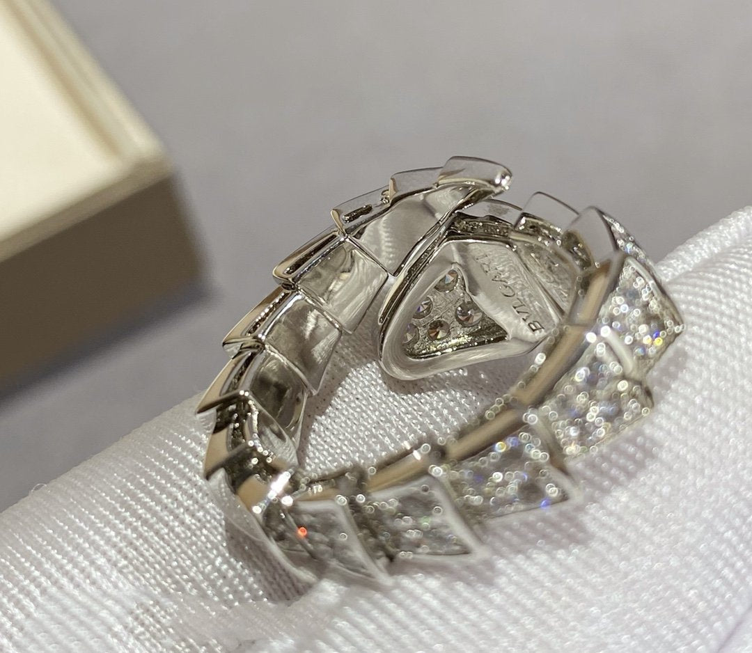 [⭐Clover Jewelry]SERPENTI LARGE RING SILVER DIAMOND PAVED