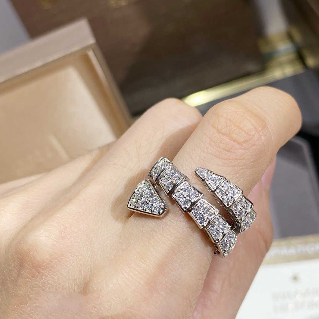 [⭐Clover Jewelry]SERPENTI DOUBLE RING SILVER DIAMOND PAVED