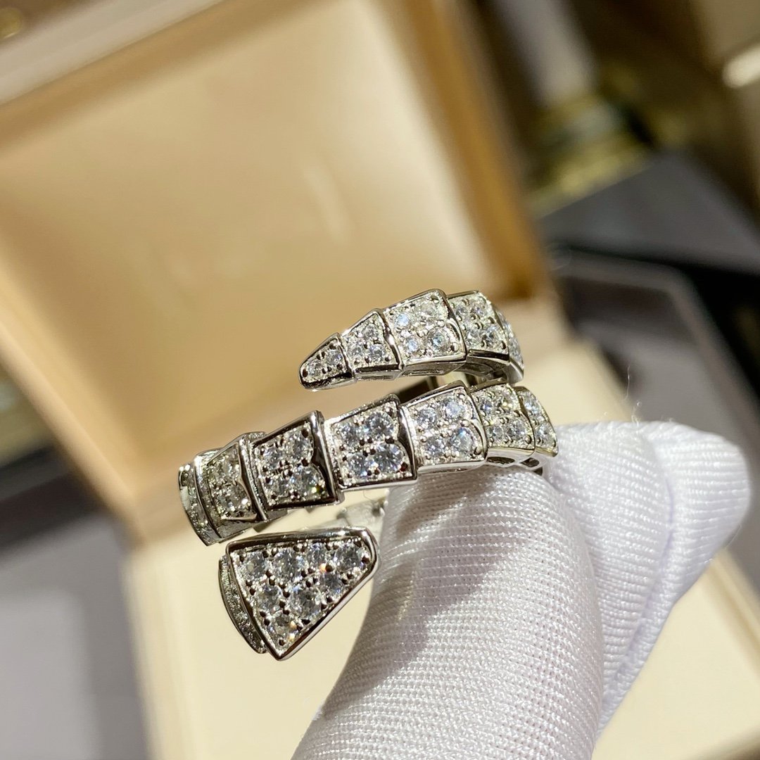 [⭐Clover Jewelry]SERPENTI DOUBLE RING SILVER DIAMOND PAVED