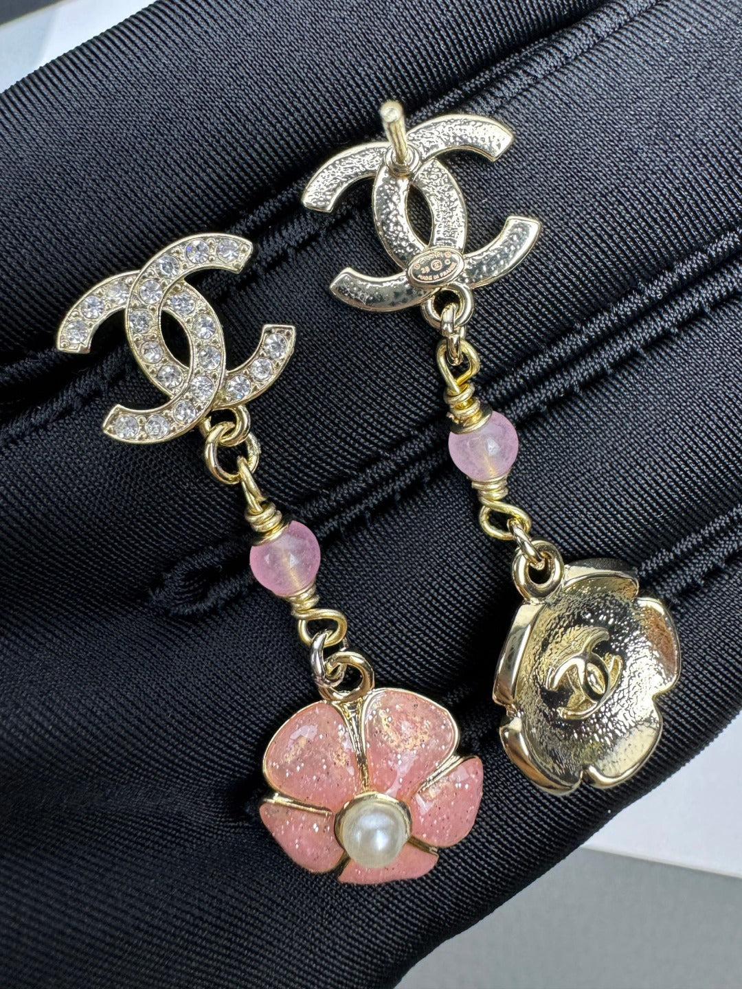 [⭐Clover Jewelry]26C Pink Camellia Enamel Pendant with Double C Earrings