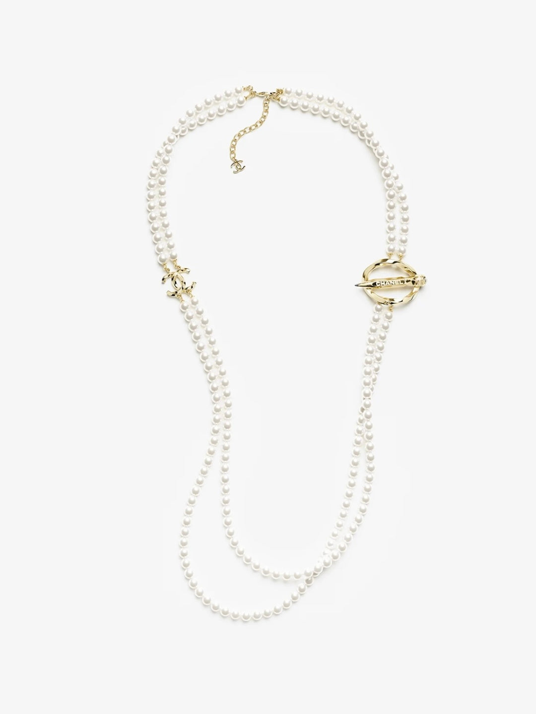 [⭐Clover Jewelry]25K Pencil Double C Double-Layer Pearl Sweater Chain