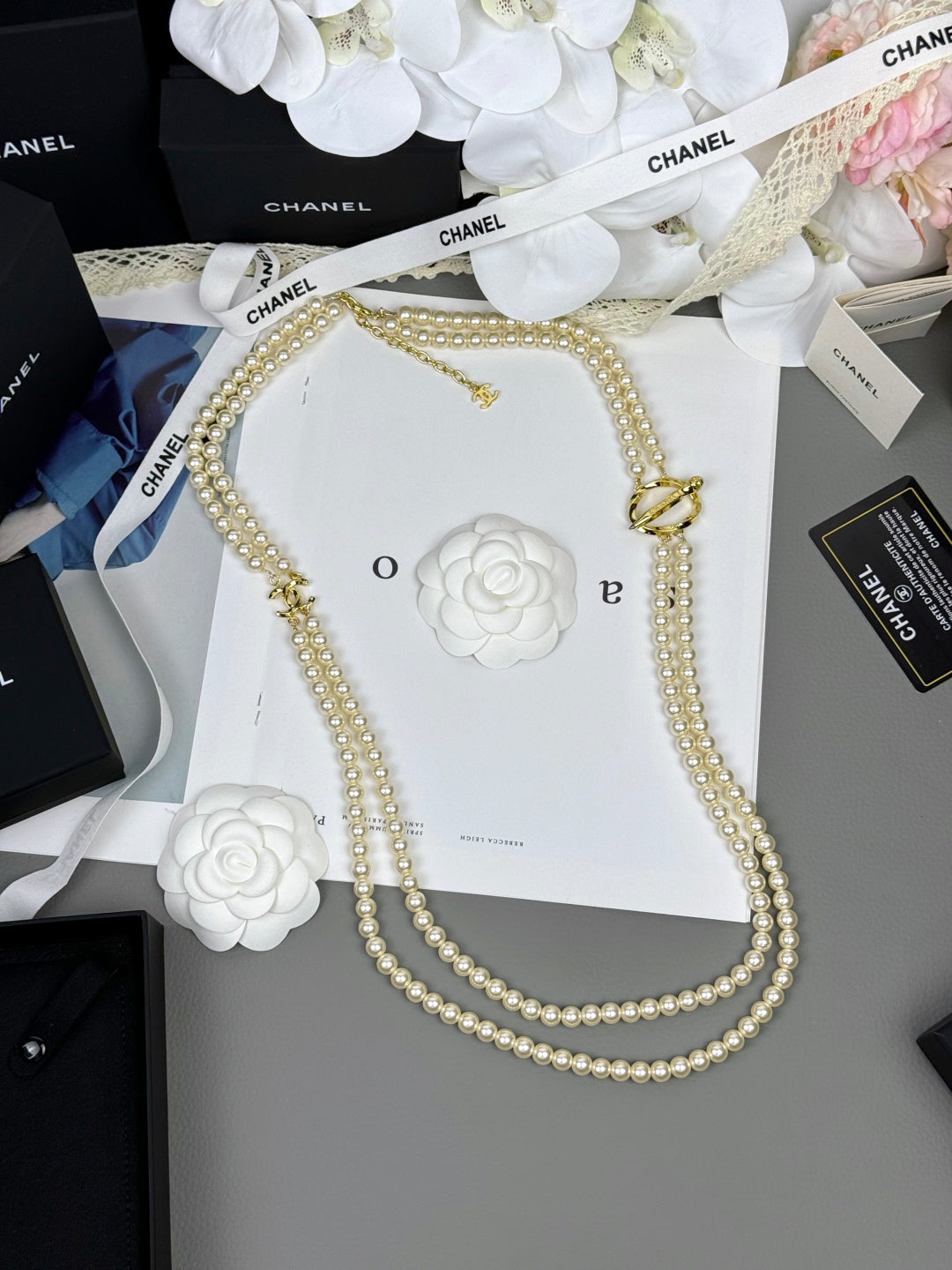 [⭐Clover Jewelry]25K Pencil Double C Double-Layer Pearl Sweater Chain