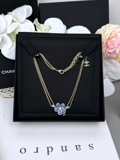 [⭐Clover Jewelry]New Blue Floral Double-Layer Necklace