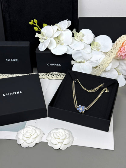 [⭐Clover Jewelry]New Blue Floral Double-Layer Necklace
