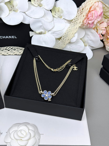 [⭐Clover Jewelry]New Blue Floral Double-Layer Necklace