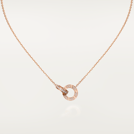 [⭐Clover Jewelry]LOVE 7.6MM NECKLACE ROSE GOLD AND SILVER  FULL DIAMOND