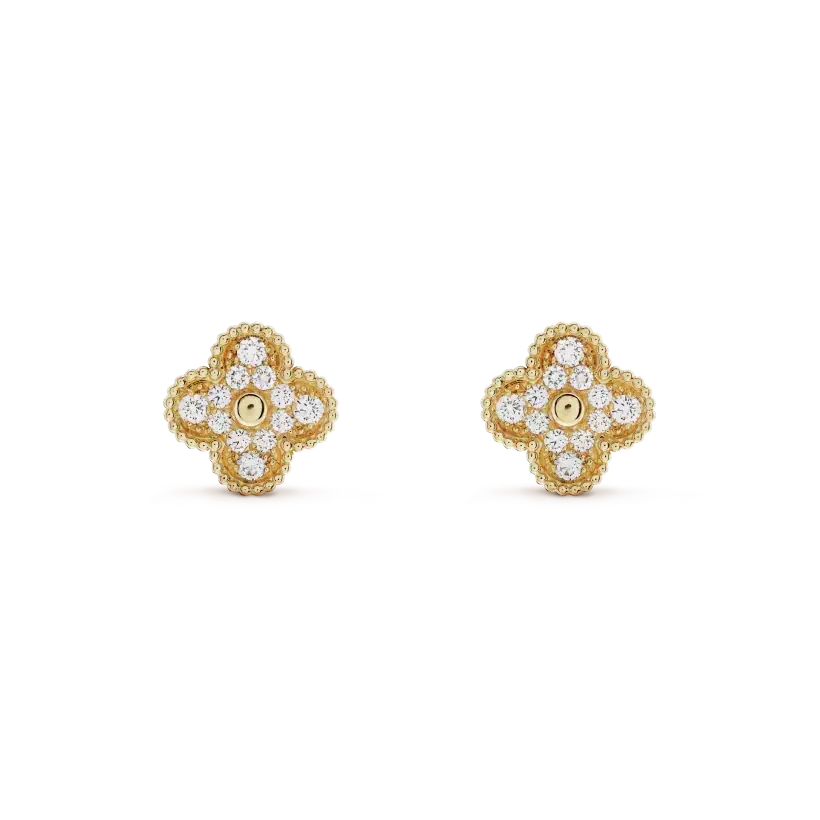 [⭐Clover Jewelry]CLOVER MEDIUM 1 MOTIFS FUll DIAMOND EARRINGS