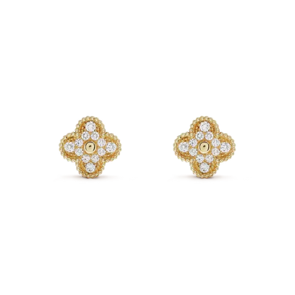 [⭐Clover Jewelry]CLOVER MEDIUM 1 MOTIFS FUll DIAMOND EARRINGS