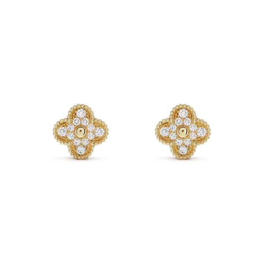 [⭐Clover Jewelry]CLOVER MEDIUM 1 MOTIFS FUll DIAMOND EARRINGS