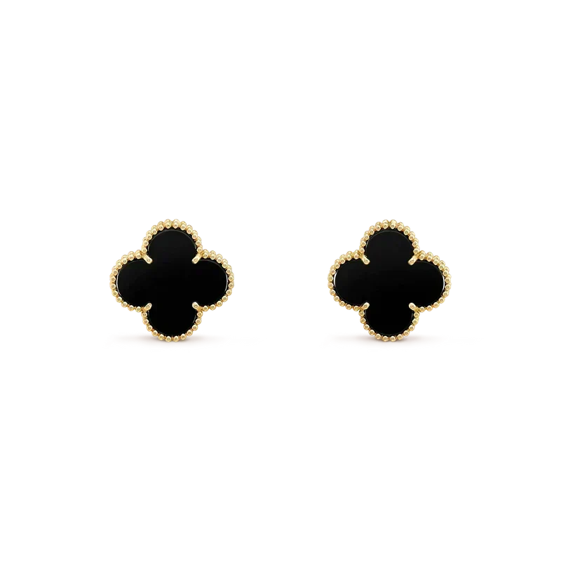[⭐Clover Jewelry]CLOVER MEDIUM 1 MOTIFS  ONYX STUD EARRINGS