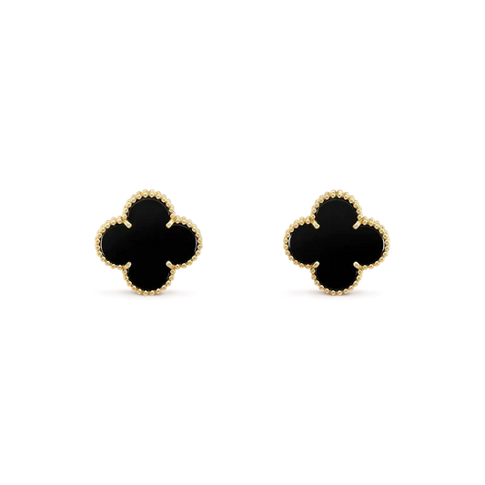 [⭐Clover Jewelry]CLOVER MEDIUM 1 MOTIFS  ONYX STUD EARRINGS