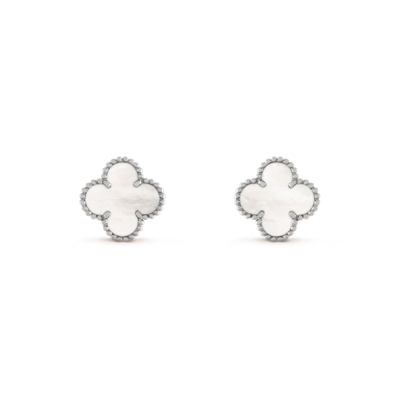 [⭐Clover Jewelry]CLOVER MEDIUM 1 MOTIFS  WHITE MOP EARRINGS SILVER