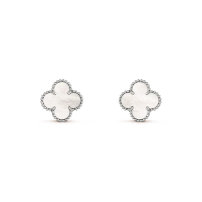 [⭐Clover Jewelry]CLOVER MEDIUM 1 MOTIFS  WHITE MOP EARRINGS SILVER