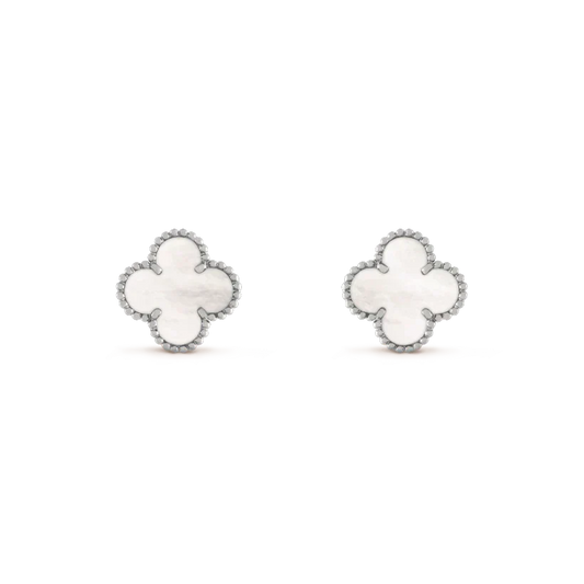 [⭐Clover Jewelry]CLOVER MEDIUM 1 MOTIFS  WHITE MOP EARRINGS SILVER