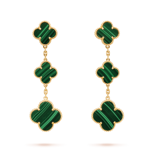 [⭐Clover Jewelry]CLOVER MALACHITE 3 MOTIFS GOLD