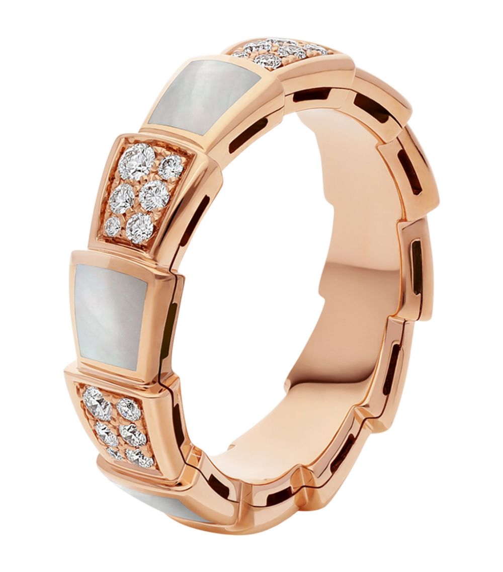 [⭐Clover Jewelry]SERPENTI RING PINK GOLD MOP DIAMOND PAVED 4MM