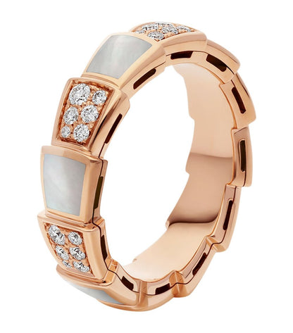 [⭐Clover Jewelry]SERPENTI RING PINK GOLD MOP DIAMOND PAVED 4MM