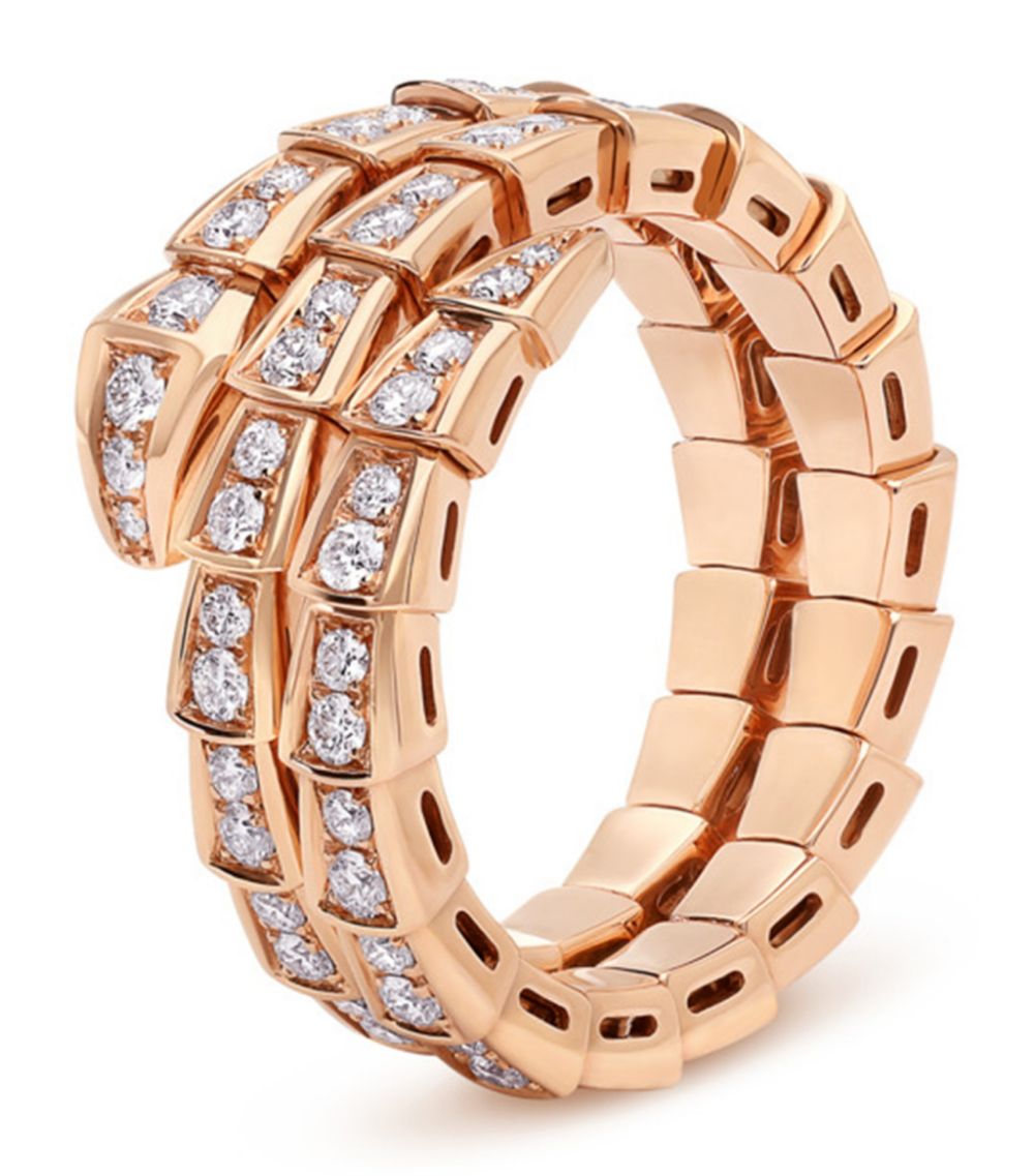[⭐Clover Jewelry]SERPENTI RING PINK GOLD DIAMOND DOUBLE ROW