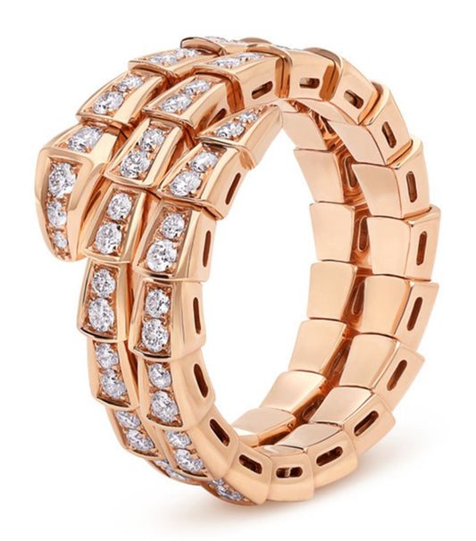 [⭐Clover Jewelry]SERPENTI RING PINK GOLD DIAMOND DOUBLE ROW