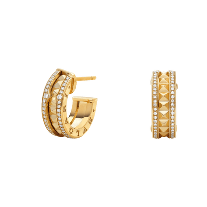 [⭐Clover Jewelry]ZERO 1 ROCK GOLD EARRINGS WITH STUDDED SPIRAL AND PAVED DIAMONDS