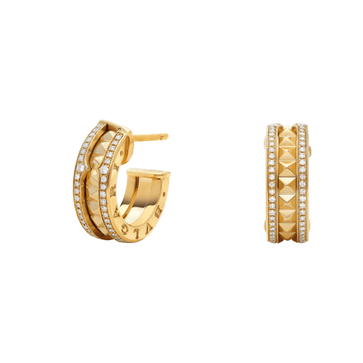 [⭐Clover Jewelry]ZERO 1 ROCK GOLD EARRINGS WITH STUDDED SPIRAL AND PAVED DIAMONDS