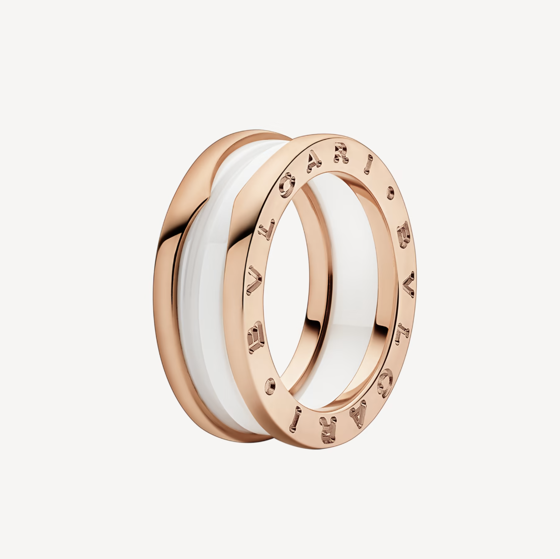 [⭐Clover Jewelry]ZERO 1 TWO-BAND LOOPS AND WHITE CERAMIC SPIRAL PINK GOLD RING