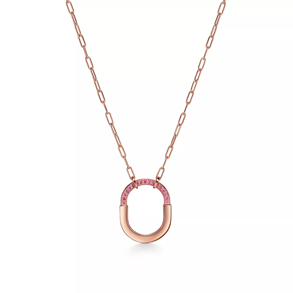 [Clover Jewelry]LOCK MEDIUM PENDANT PINK DIAMOND PINK GOLD NECKLACE