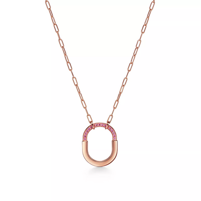 [Clover Jewelry]LOCK MEDIUM PENDANT PINK DIAMOND PINK GOLD NECKLACE