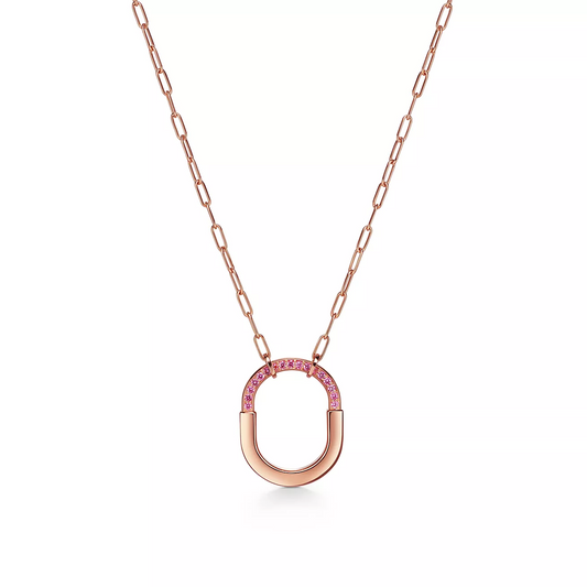 [Clover Jewelry]LOCK MEDIUM PENDANT PINK DIAMOND PINK GOLD NECKLACE