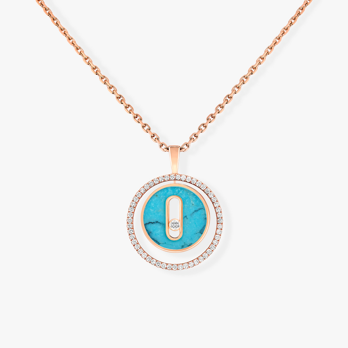 [⭐Clover Jewelry]Demo MOVE 1 DIAMOND TURQUOISE PINK GOLD DIAMOND NECKLACE