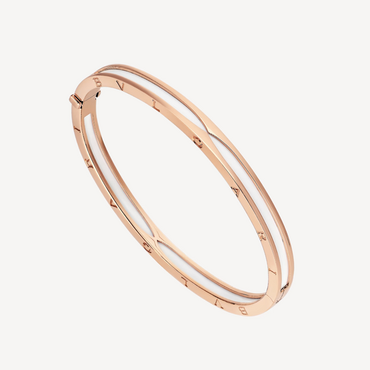 [⭐Clover Jewelry]ZERO 1 PINK GOLD WITH WHITE CERAMIC BRACELET