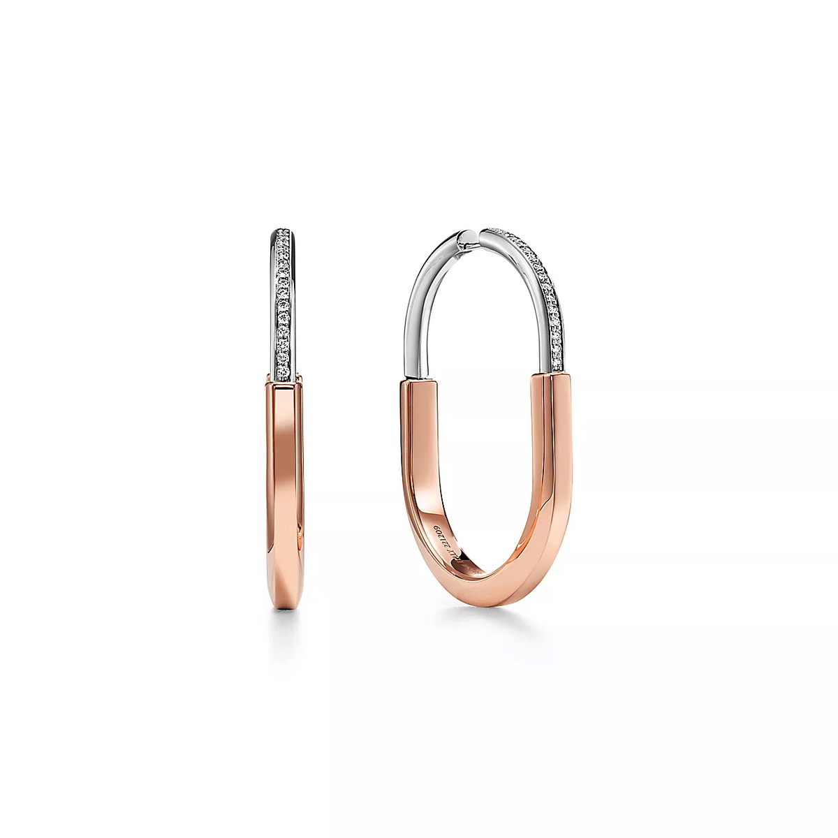 [Clover Jewelry]LOCK EARRINGS ROSE AND WHITE GOLD DIAMONDS EXTRA LARGE
