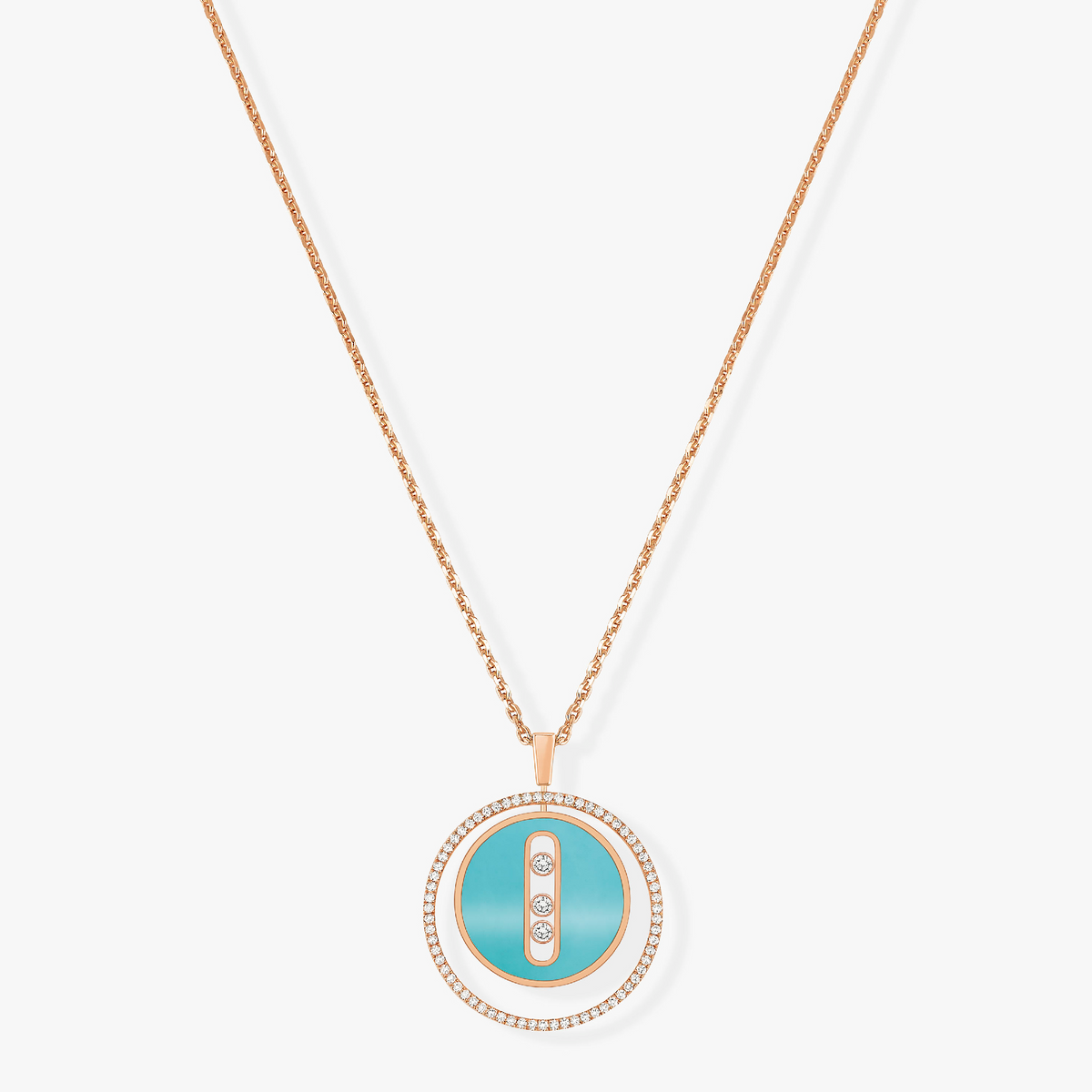 [⭐Clover Jewelry]Demo MOVE 3 DIAMONDS TURQUOISE PINK GOLD DIAMOND NECKLACE