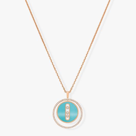 [⭐Clover Jewelry]Demo MOVE 3 DIAMONDS TURQUOISE PINK GOLD DIAMOND NECKLACE