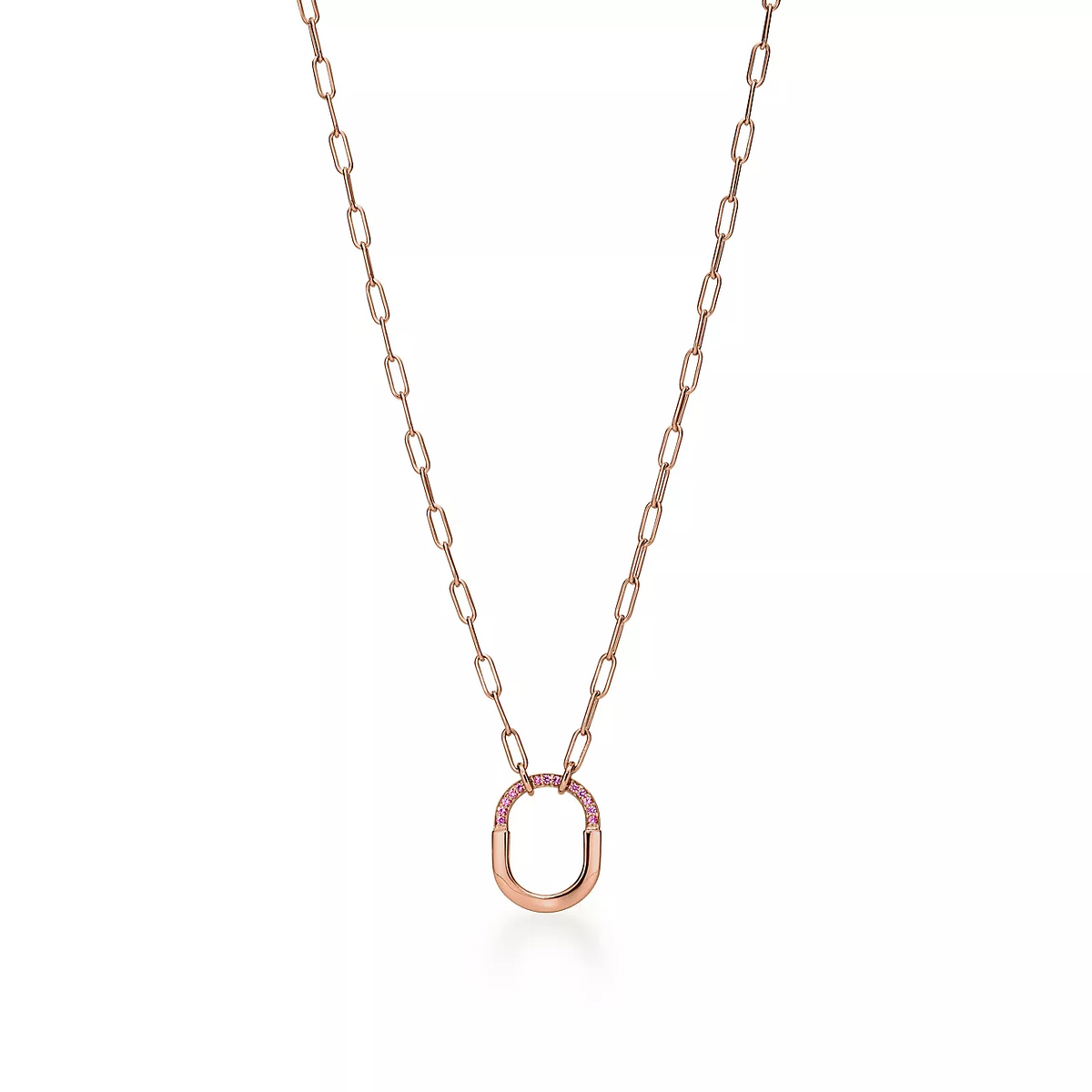 [Clover Jewelry]LOCK SMALL PENDANT PINK DIAMOND PINK GOLD NECKLACE