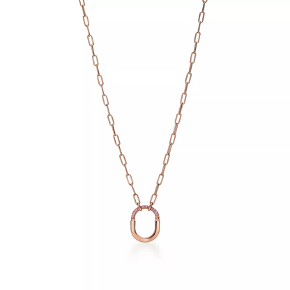 [Clover Jewelry]LOCK SMALL PENDANT PINK DIAMOND PINK GOLD NECKLACE