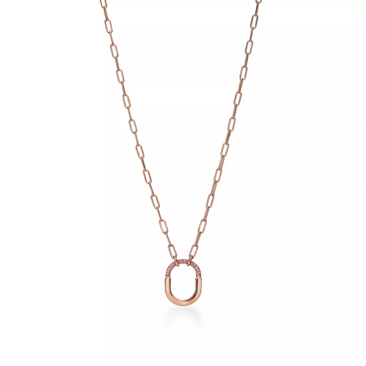 [Clover Jewelry]LOCK SMALL PENDANT PINK DIAMOND PINK GOLD NECKLACE