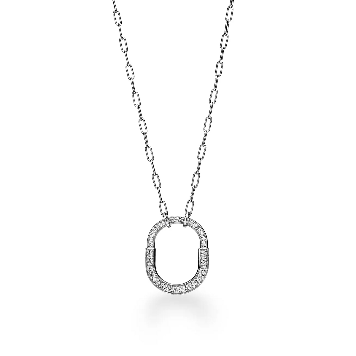 [Clover Jewelry]LOCK NECKLACE MEDIUM PENDANT SILVER PAVED DIAMONDS
